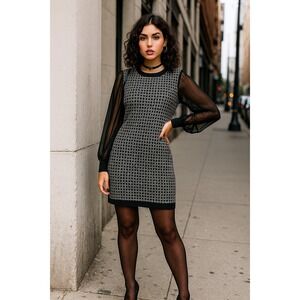 Mixt Heidi Weisel Women Sweater Dress LG Black Geometric Whimsigoth Fairy Grunge